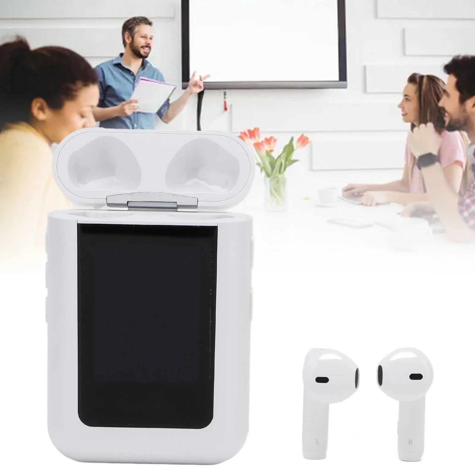 Translator Earphone Noise Reduction Dual Microphone 144 Languages Translator Earbuds LCD Screen for Business Learning