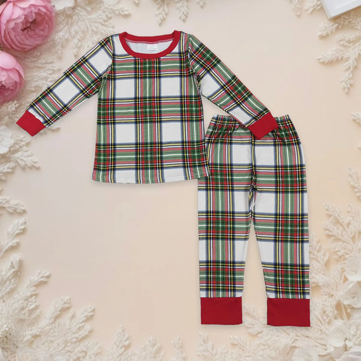 

Toddler Baby Boys Pajamas Clothes Sets Christmas Long Sleeve Green Red Checked Top and Pants Outifits Set Kids Children Clothing