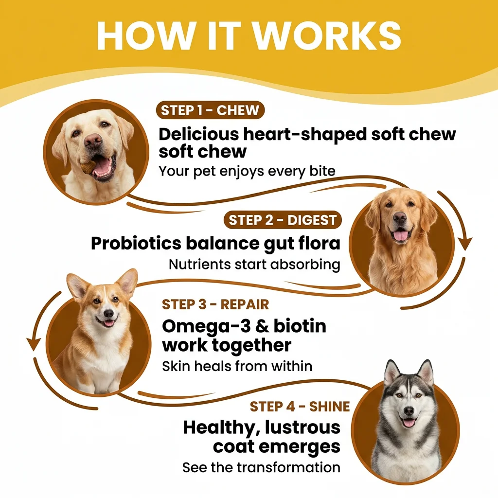 Pet Probiotic Soft Chews for Dogs Promote Healthy Skin & Coat, Alleviate Shedding & Relieve Itching Nutritional Supplement