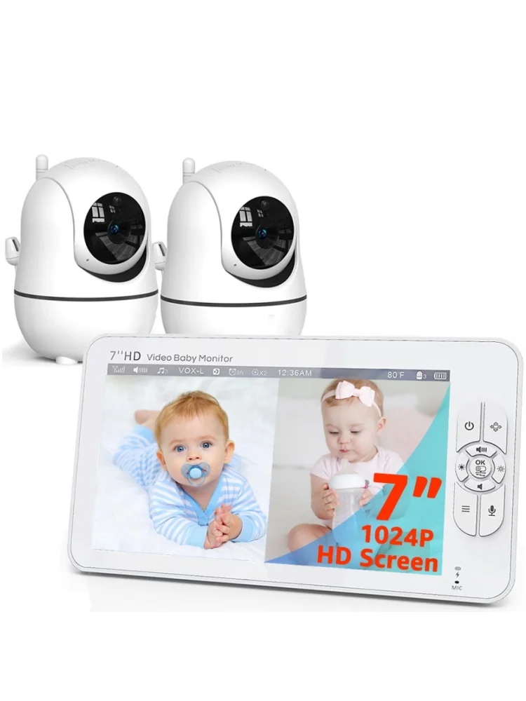 SM70V2 7" 1080P HD video-babyfoon met gesplitst scherm en twee camera's, hackbestendig, zoom/pan/tilt op afstand, 4000 mAh batterij - afbeelding 2