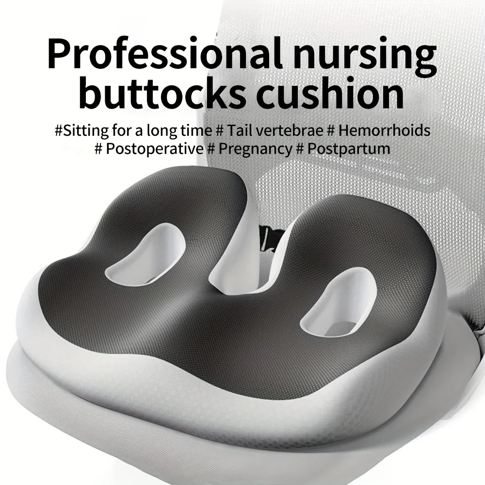 

Dual Lumbar Support Car Seat Cushion Slow-Rebound Memory Foam Breathable Comfortable Removable Washable Gray Black for Long