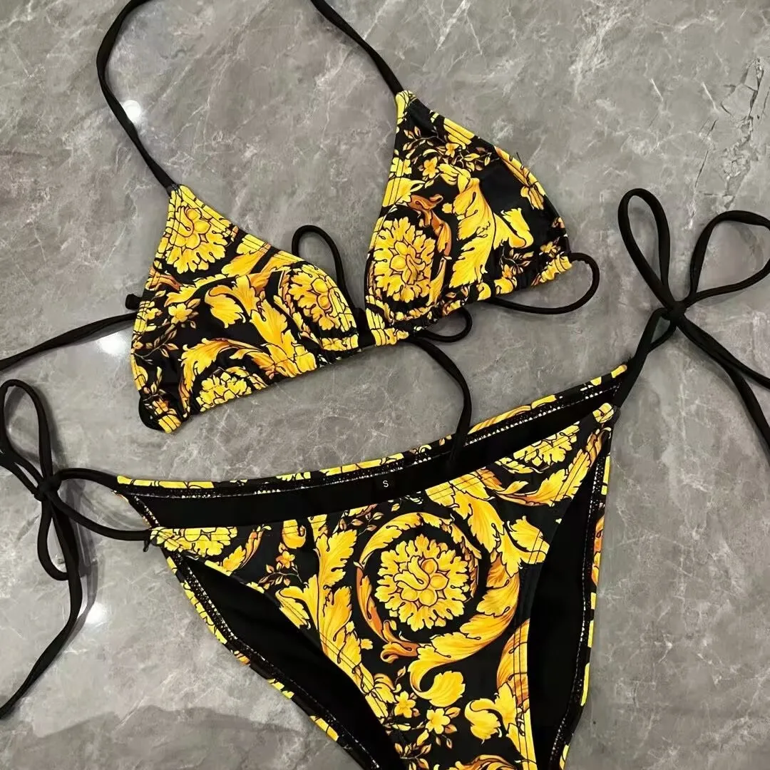 2025 New Design Swimsuit Woman Sexy One-Piece Bikini Golden Flower Swimsuit Summer Female Beach Swim Wear