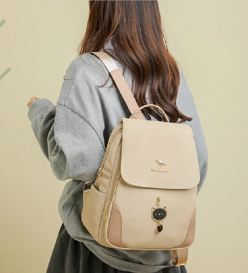 New Women's Korean Fashion Soft Leather Travel Backpacks Casual High Capacity Shoulder Bags Totes Preppy Style Laptop School Bag