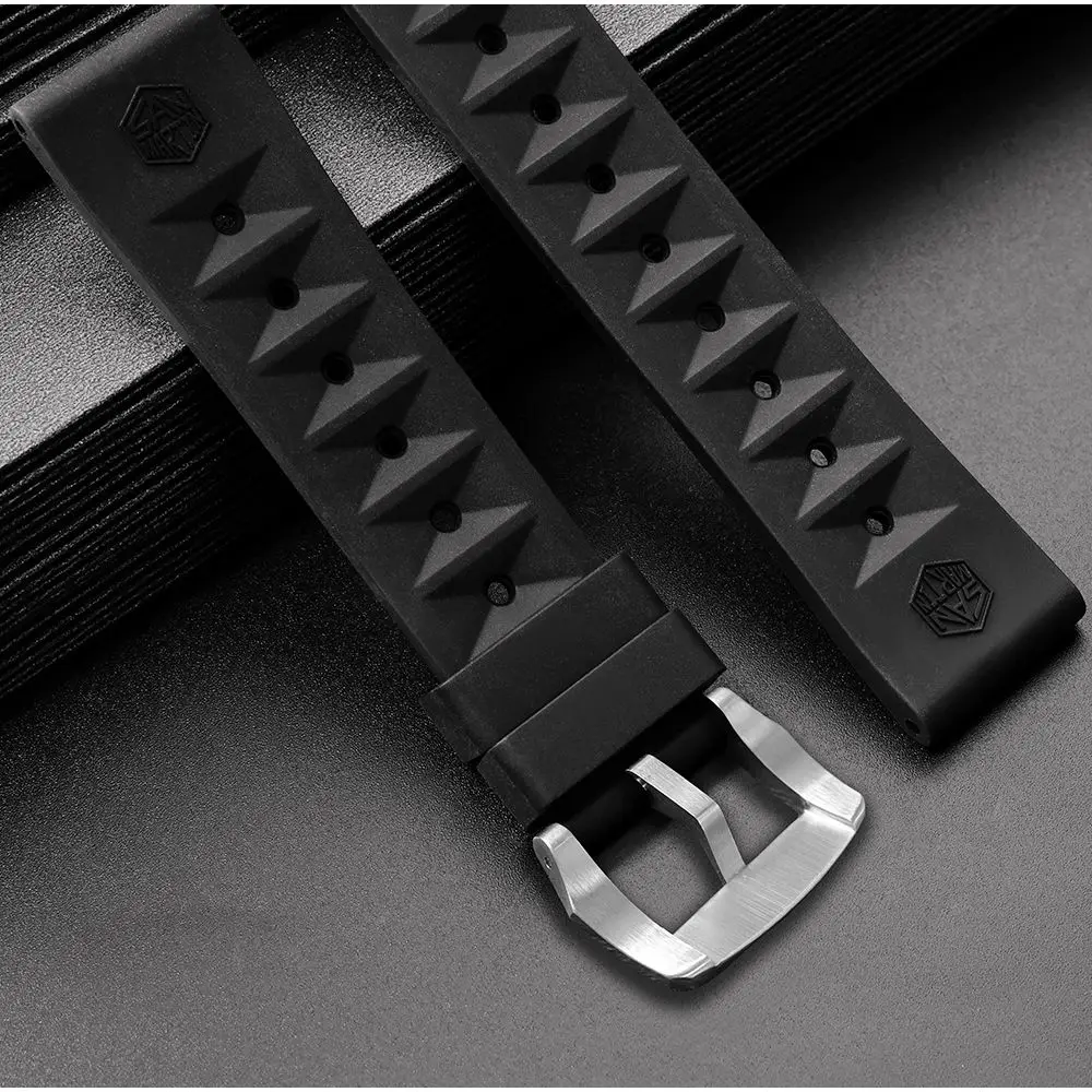 San Martin Watch Band FKM Waterproof Fluorelastomer Strap Stainless Steel / Bronze Buckle No Insert 20mm Watchband For 62MAS 007