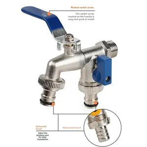 1/2'' Zinc Alloy Outdoor Faucet Water Splitter Water Connection Adapter Valve Switch Garden Irrigation Pipe Connector Faucet 8 best sales 8ight - №8
