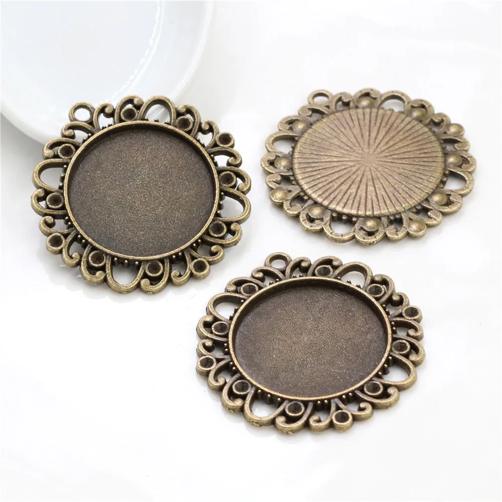 New Fashion 5pcs 25mm Inner Size Antique Silver Plated and Bronze Vintage Style  Cabochon Base Setting Charms Pendant