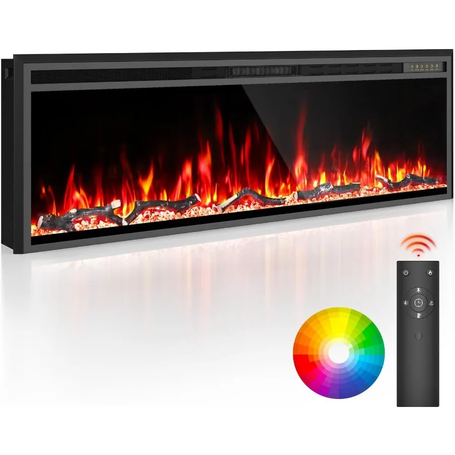 

60-дюймовая электрическая каминная вставка с 15 лунными цветами света и выходом нагрева 5100 БТЕ для современного обогрева гостиной или спальни