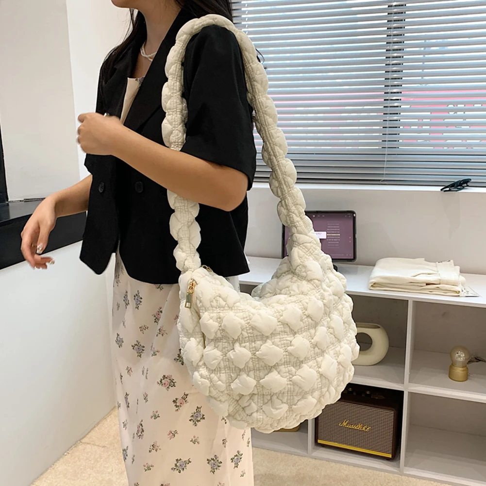 Quilted Messenger Bag Pleated Women Shoulder Bag Ruched Large Capacity Fashion Solid Color Shopper Purse Female Clutch