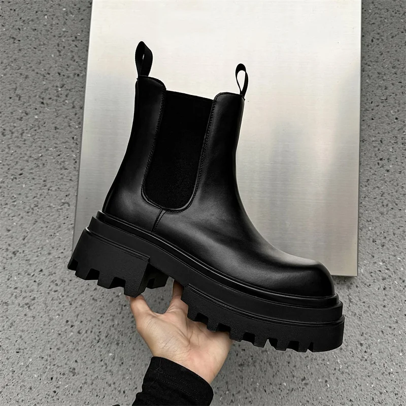 

men's fashion punk rock platform boots black trendy original leather shoes cowboy chunky boot handsome high motorcycle botas man