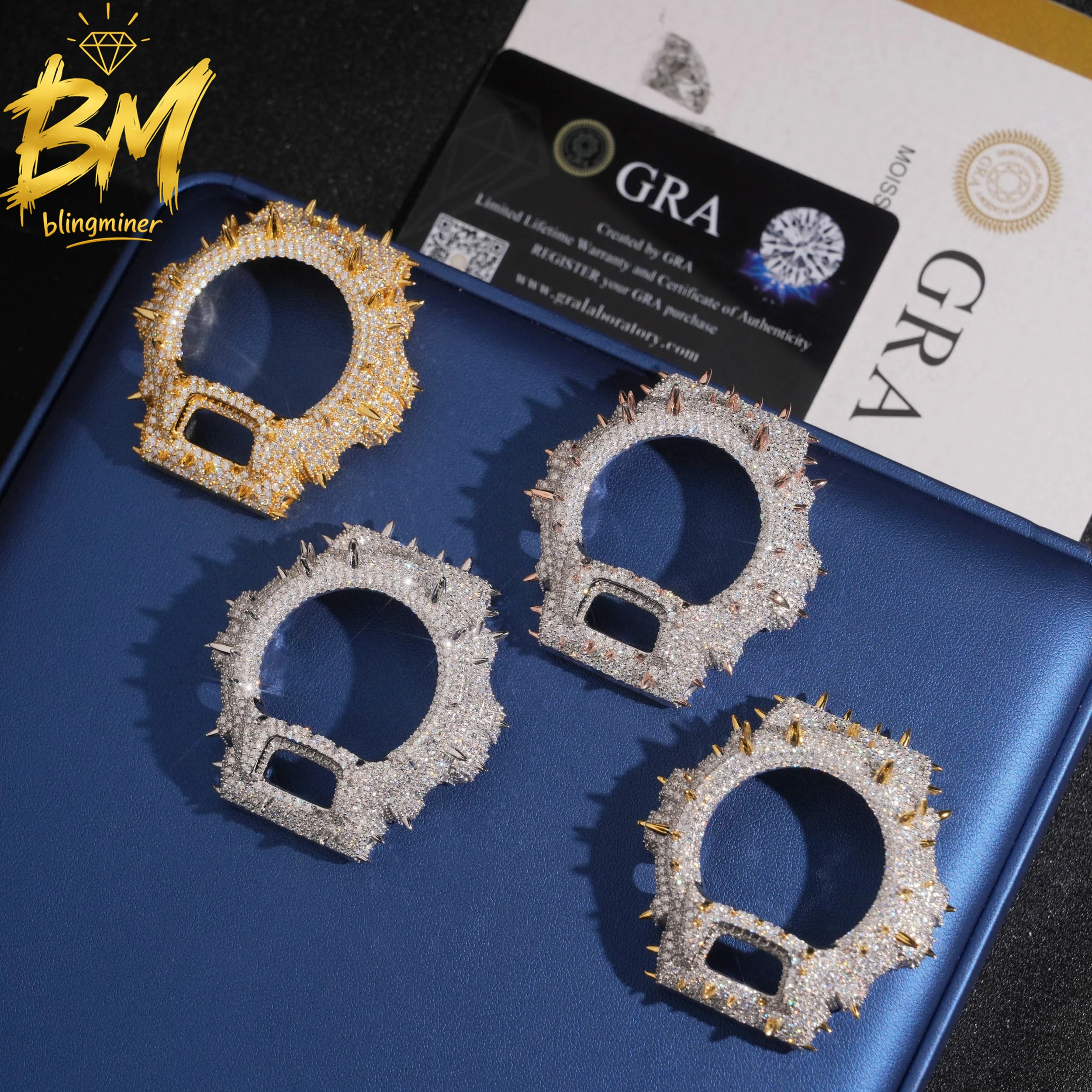 Blingminer CAS** DW6900 VVS Moissanite Watch Case Brass Can Pass Diamonds Tester With GRA Wrist Diamonds Case Free Shipping