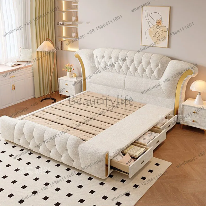 FG Double Bedroom Bed Frame Luxury Storage Castle Design Wooden European Massage Bed Space Saving Sleeping Cama Home Furniture