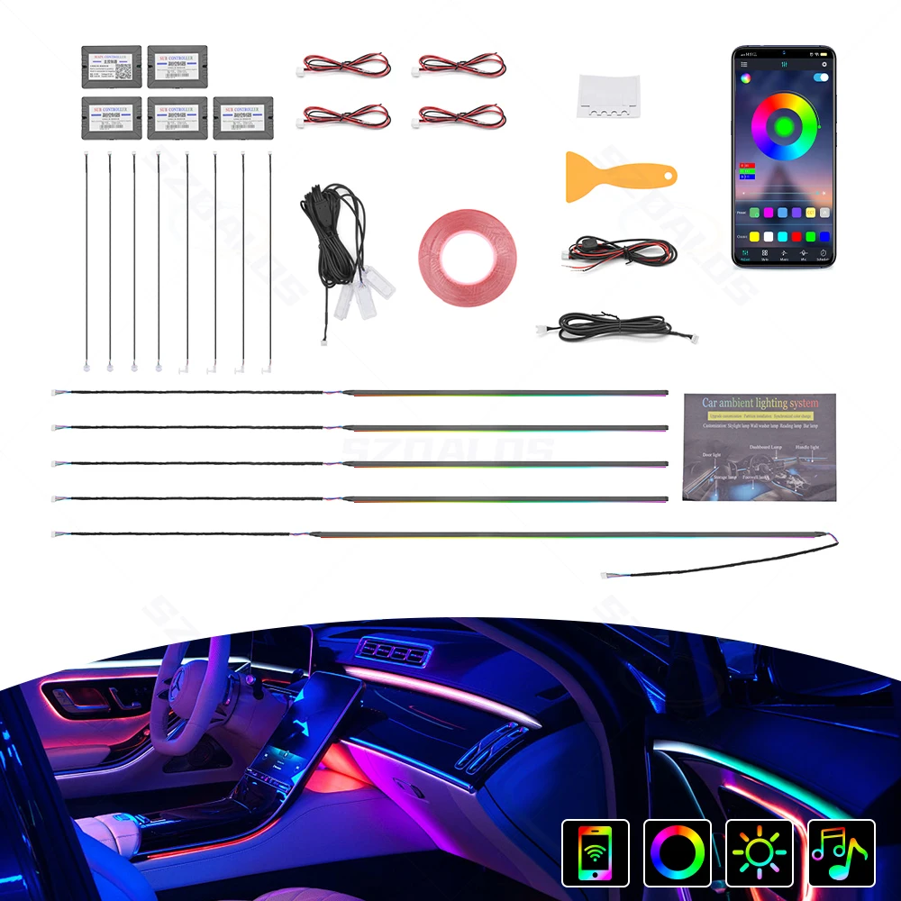 Led Interior Ambient Light - Kit d'éclairage LED d'ambiance pour voiture,
