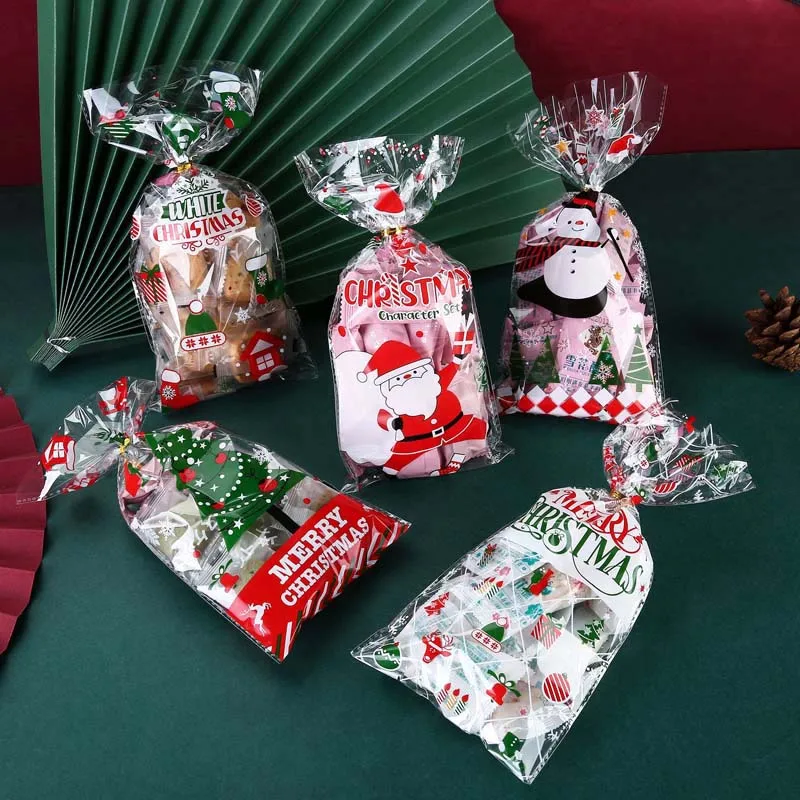 

50Pcs Navidad 2023 Christmas Gift Bags Santa Claus Cellophane Bags Cookie Baking Candy Bag Christmas Party Favor Gift Decor Noel