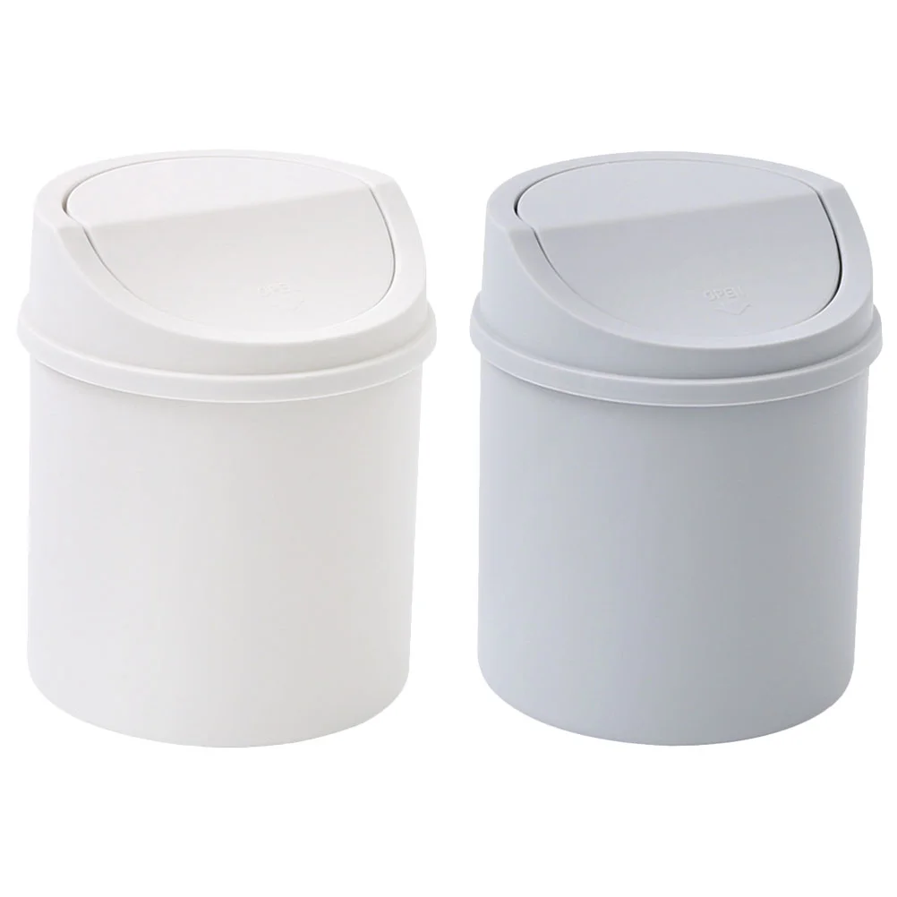 

2 Pcs Office Trash Cans for near Desk Garbage Convenient Bucket with Cover Desktop Trashcan Lid