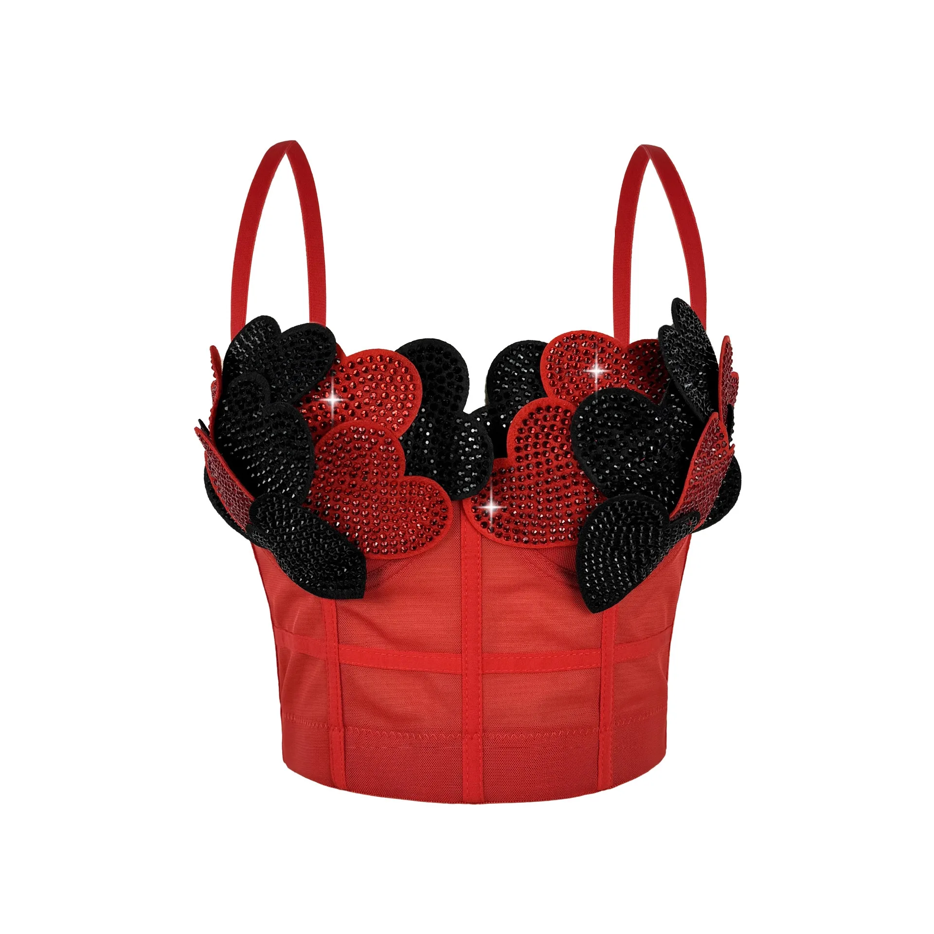 

Новогодний жилет с ремешком из стекловолокна и бриллиантовым сердечком, 3D украшение, облегающий топ-труба, праздничный вязаный женский топ