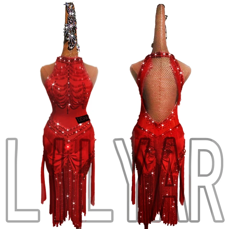 Summer New Performance Costume Competition Red Sleeveless Slim Fit Sexy Dance Dress