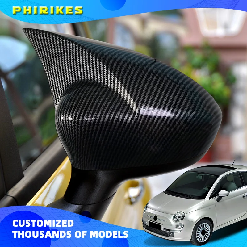 

For Fiat Punto 500 2007-2021 Car Rearview Side Mirror Cover Wing Cap Sticker Exterior Door Rear View Case Trim Carbon Fiber Look