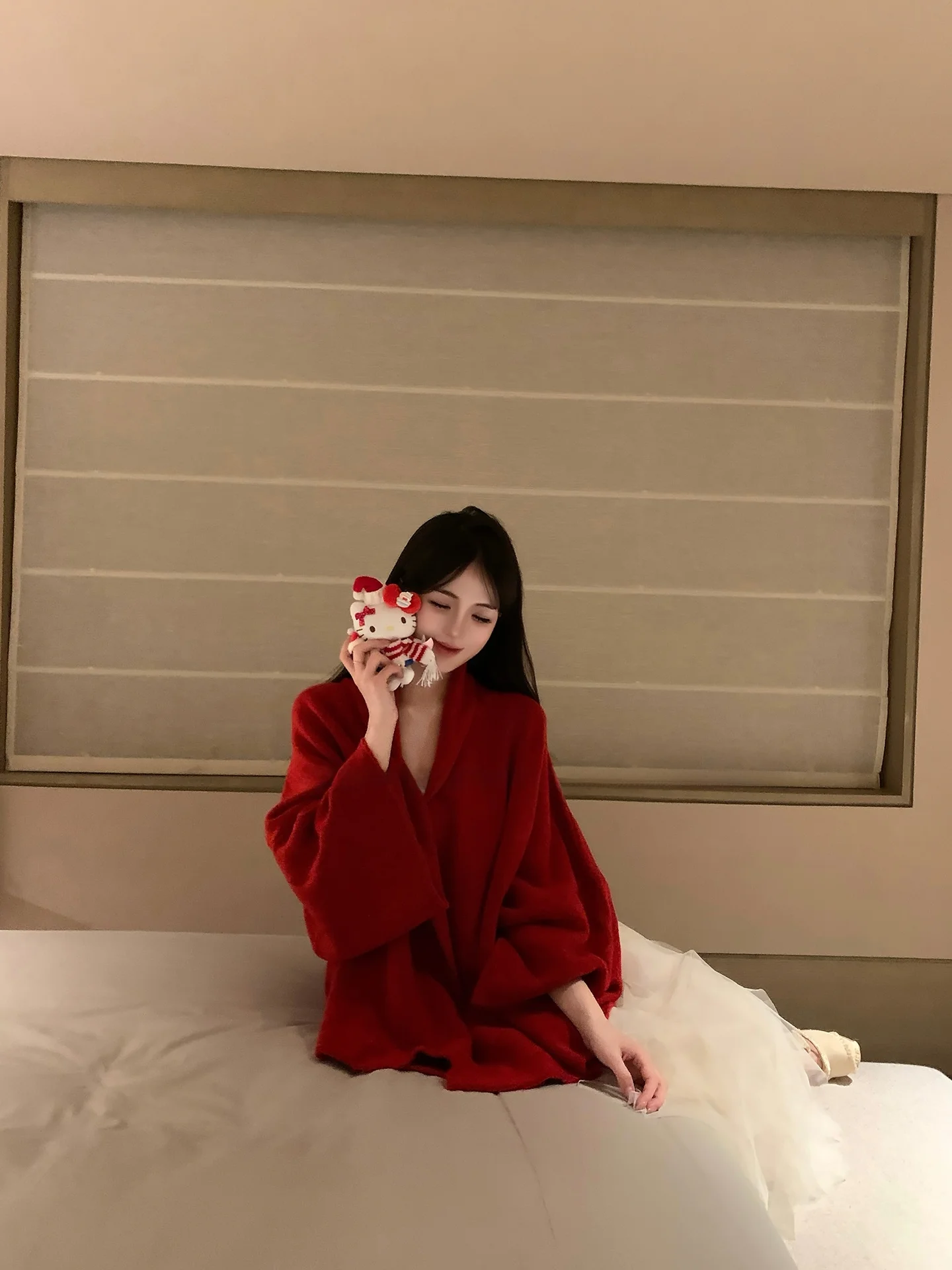 

Женский свободный кардиган Mengling для Нового года: праздничный красный свитер с длинными рукавами, простой и уютный, стандартной длины