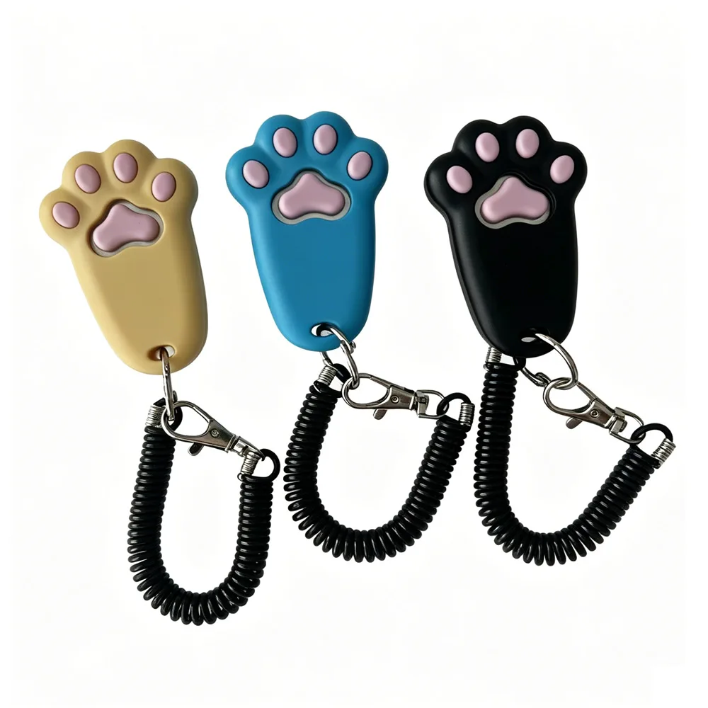 1Pcs Paw Print Dog Training Clicker with Spring Wrist Strap, Portable Pet Behavior Obedience Training Tool for Dog Cat Puppy