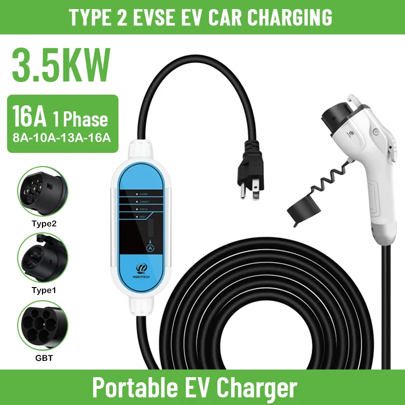 

3.5kw 16A EV Charger Portable Charger Wallbox Type Car Fast Charging Auto Charger Model Ev Electric Vehicle Equipment New Energy