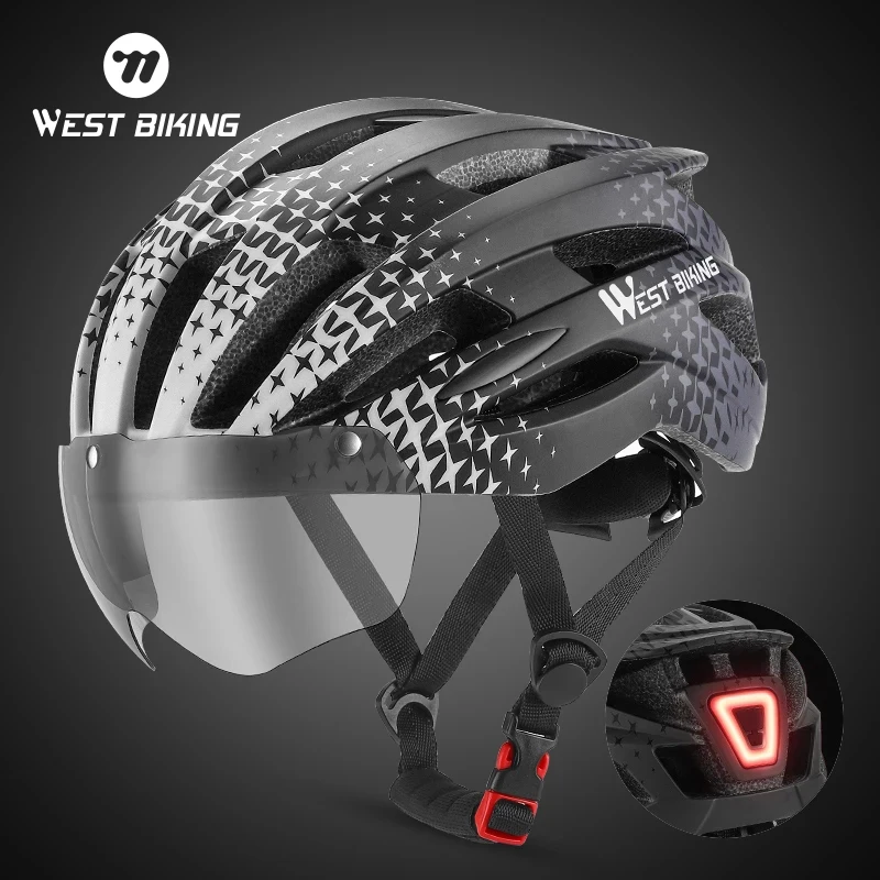 WEST BIKING LED Light Cycling Helmet Men's Motorcycle Bicycle Helmets Ultralight MTB Bike Helmet Intergrally-molded Safe Hat