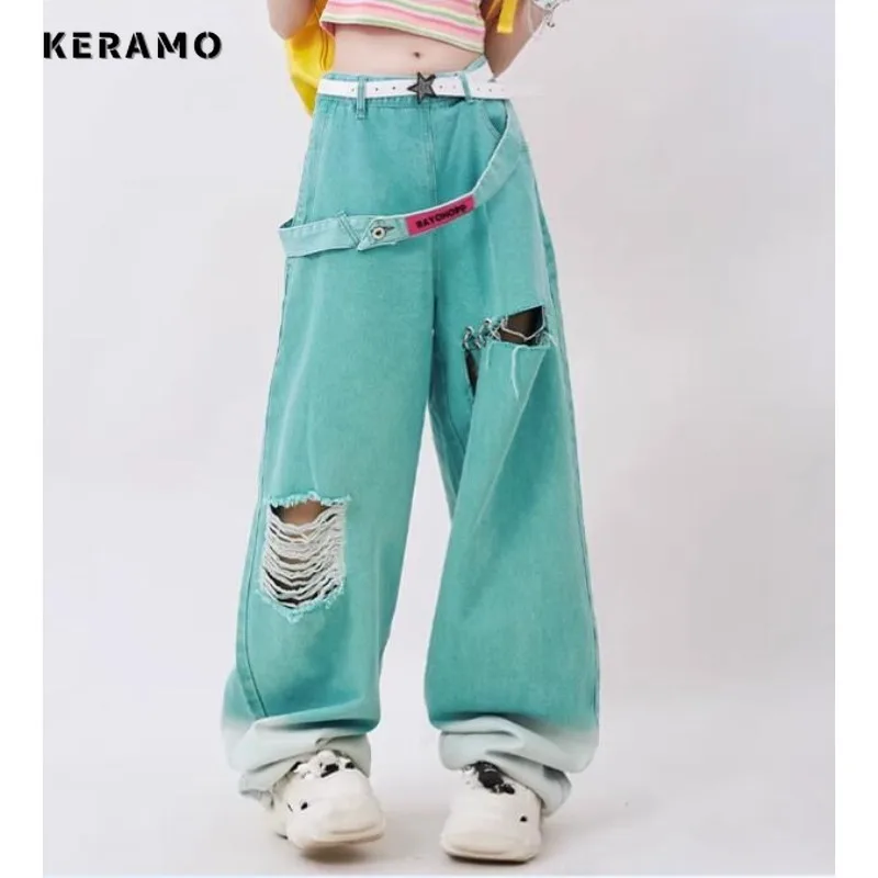 2023 Autumnr Harajuku High Waist Vintage Y2K Loose Jeans Pants Streetwear Style Women's Wide Leg Baggy Ripped Denim Trouser