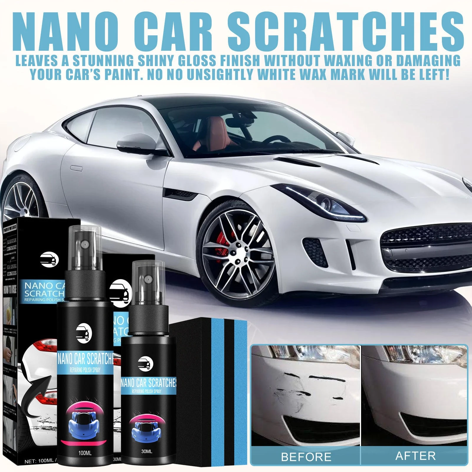 3-in-1 Auto-Kratzer-Entfernungsspray Schutz Autobeschichtungsspray Auto-Kratzer-Reparaturspray für Autopflege Glasscoat Autopolitur