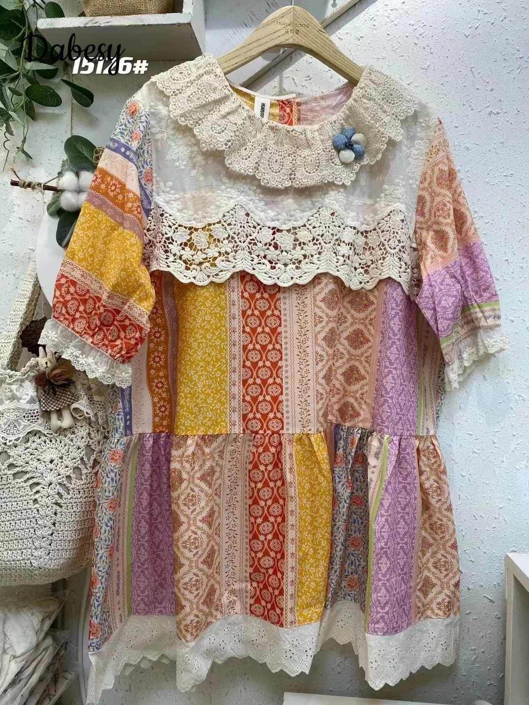 

Mori Girl Bohemian Patchwork Shirt Women Summer Lace Peter Pan Collar Cotton Linen Tops Female Japanese Loose Blusas De Mujer