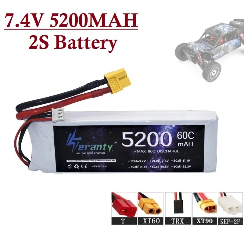 2S 5200mAh Lipo Battery 7.4V For FPV Racing Drone RC Car Boat Helicopter Airplane Parts 7.4V Battery With XT60 TRX XT90 T Plug