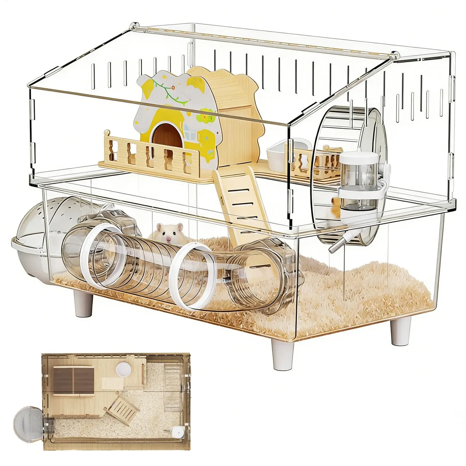hamster-habitat-2-layer-clear-chinchilla-playpen-hamster-habitat-for-animal-observation-home-guinea-small-pet-indoor-outdoor