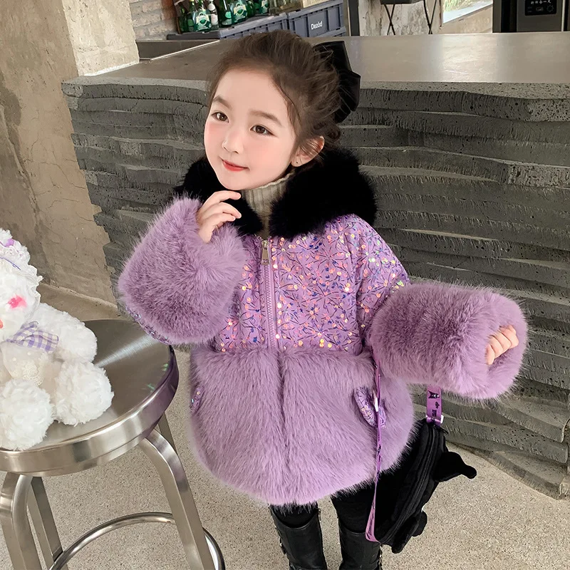 New Kuromi Sanrios Cotton Clothes Kawaii Girl Woolen Sweater Coat Child Winter Clothes Plus Velvet Thicken Children's Clothing