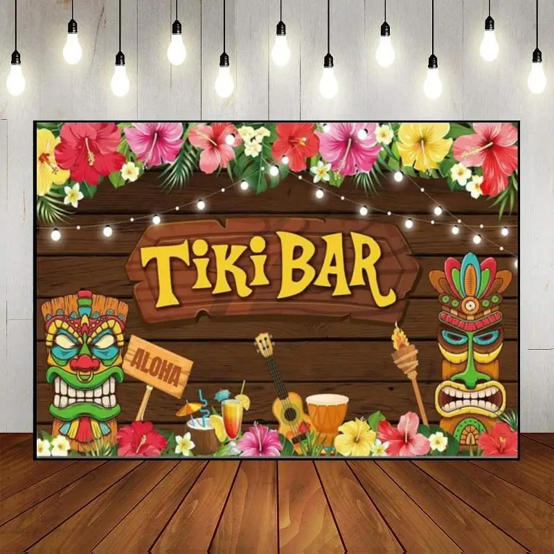 Tiki Bar Summer Tropical Hawaiian Baby Shower Background Surprise Photography Backdrops Banner Custom Birthday Backdrop Freedom