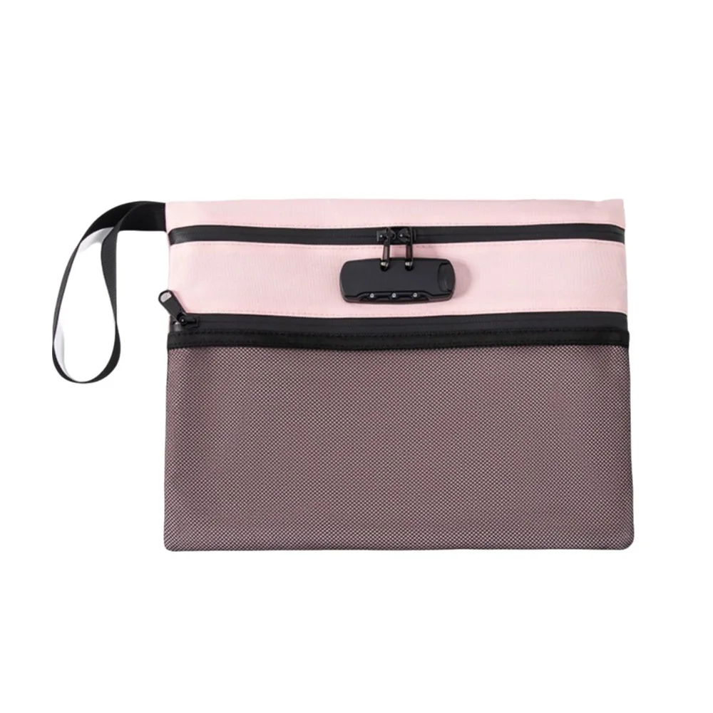 

Password Lock Security Document Bag Oxford Cloth Large Capacity Locking File Pouch Waterproof Clear Mesh Pocket Safety Cash Case