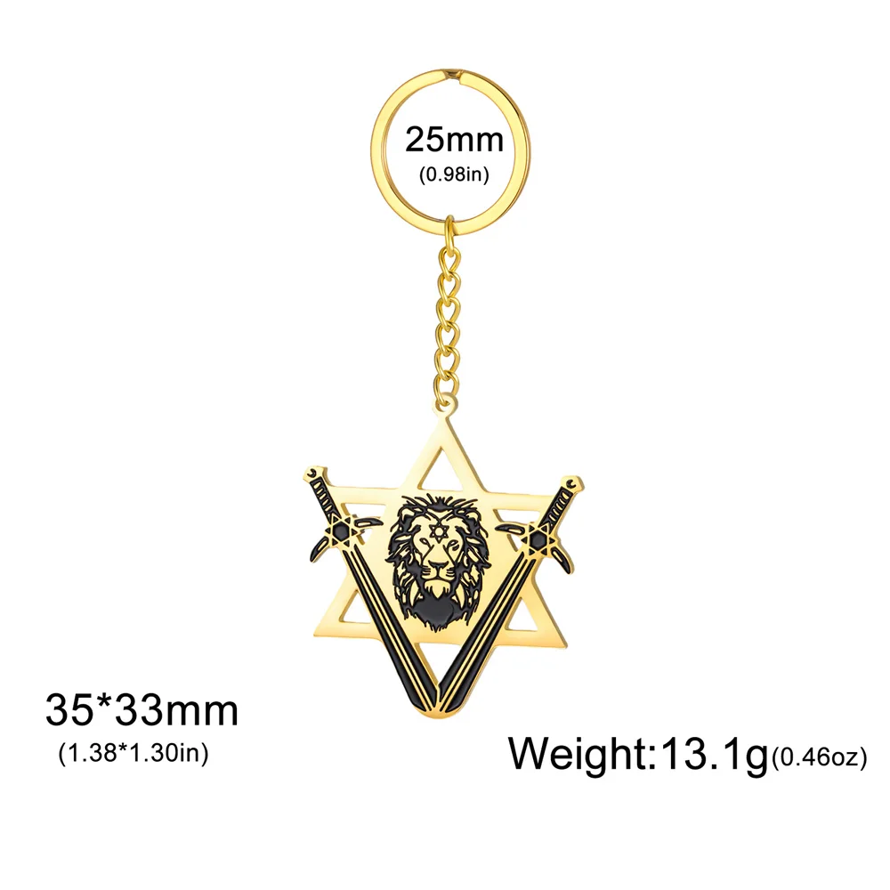 My Shape Llaveros con Cabeza de León y Estrella de David para Hombre, Colgantes Chapados en Oro, Anillo para Llaves, Amuleto Punk, Joyería de Acero Inoxidable