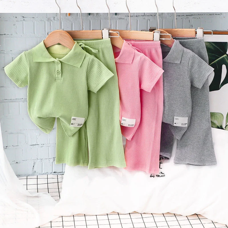 Summer Girls Short Sleeve Sets Kids Polo T-Shirt Clothing Suits Baby Lapel Tops+Pants 2Pcs 2024 Children Casual Outfits 2-8Y