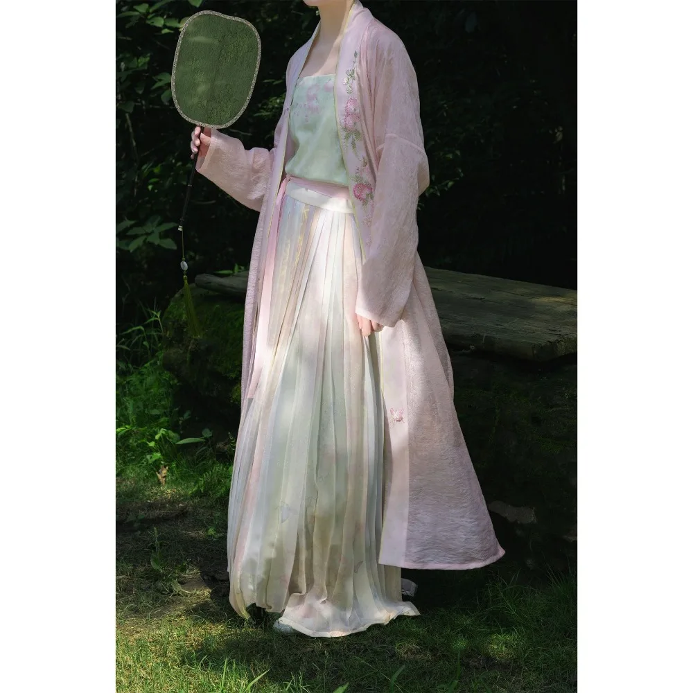 

Женский комплект Hanfu [Flower Branch Wrap]: платье в стиле Сун и кардиган для повседневной носки, весна-лето, для взрослых