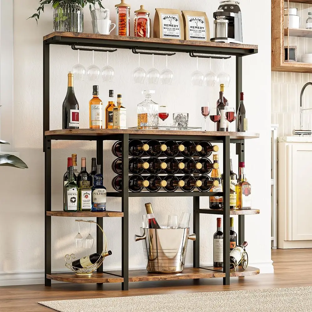 

Tall Bar Cabinet, 4-Tier Wine Bar Cabinet with Bottle & Glasses Holder, reestanding Home Wine Rack or Liquor, Bar Stand with Ant