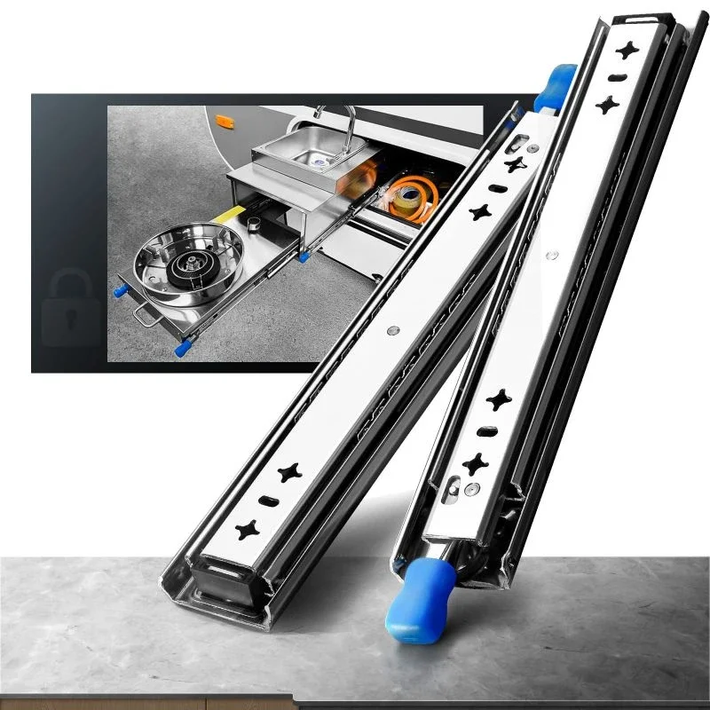 1 Pair Heavy Duty Locking Drawer Slides 53mm Wide Full Extension Ball Bearing Side Mount Rail Load Capacity 120kg