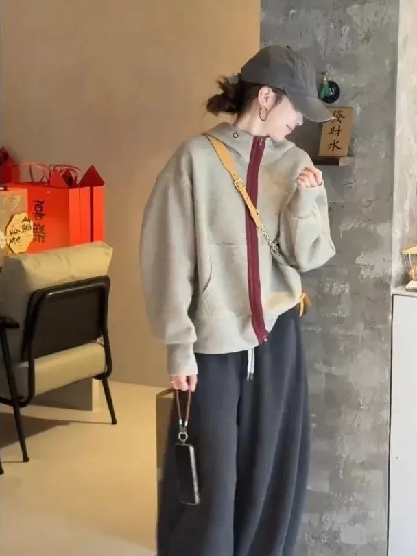 

Худи большого размера, повседневный свободный крой, дизайн с цветовыми блоками, дышащий, осенне-зимний, модный уличный стиль