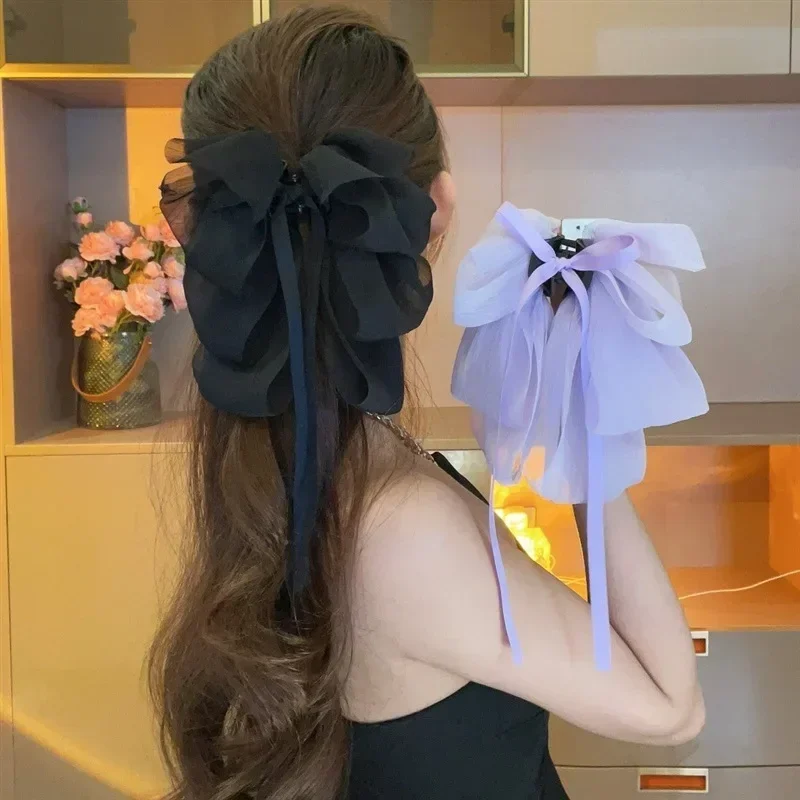 New Mesh Bowknot Hair Claw Sweet Ribbon Bow Hairpin Bang Clip Korean Girls Fashion Grab Clip Female Headwear Hair Accessories