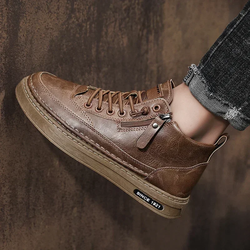 

Повседневная уличная обувь, мужская зимняя кожаная обувь с высоким берцем, новые мужские ботинки, модная хлопковая обувь, модные ботильоны, деловые кроссовки