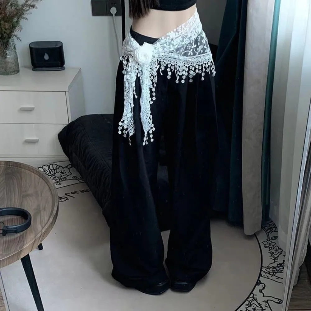 All-match Solid Color Tassel Shawls Hollow-out Embroidered Lace Scarf Tassel Lace Triangle Scarf Street Dance