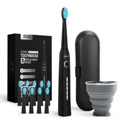 Seago-Cepillo de dientes eléctrico para adulto, recargable por USB, resistente al agua, ultrasónico, automático, 5 modos con estuche de viaje