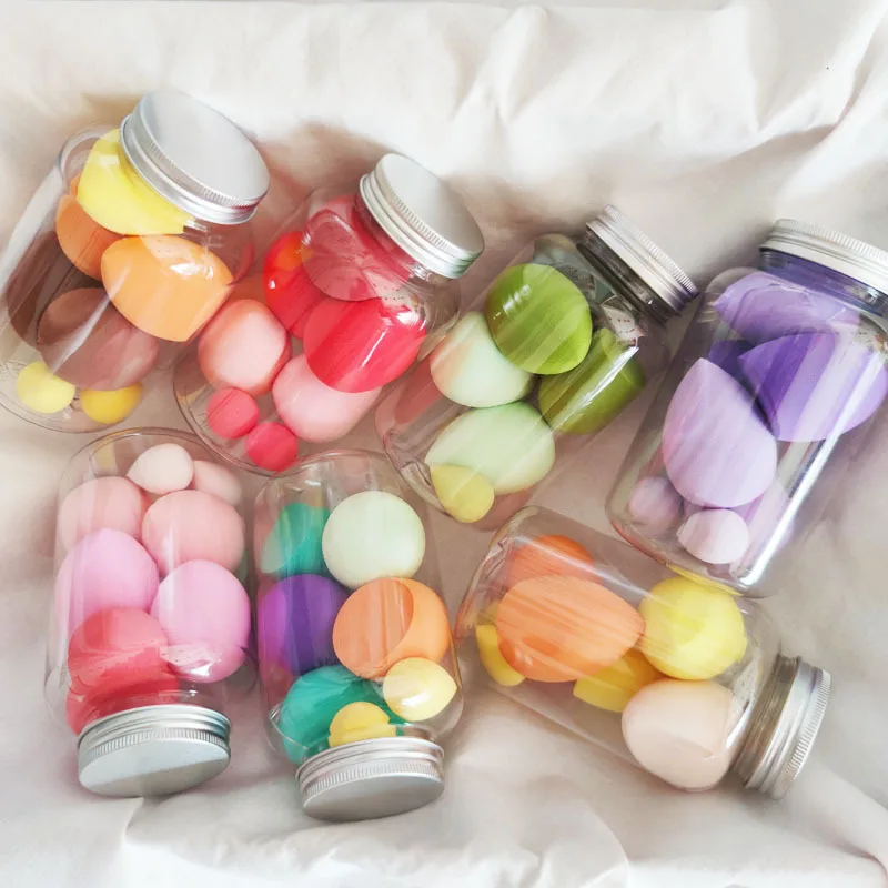 7 قطعة حزمة السفر بيض التجميل سوبر لينة الحليب الشاي جرة الجمال البيض موراندي الملونة ماكياج البيض غير اللاتكس زجاجة نفث