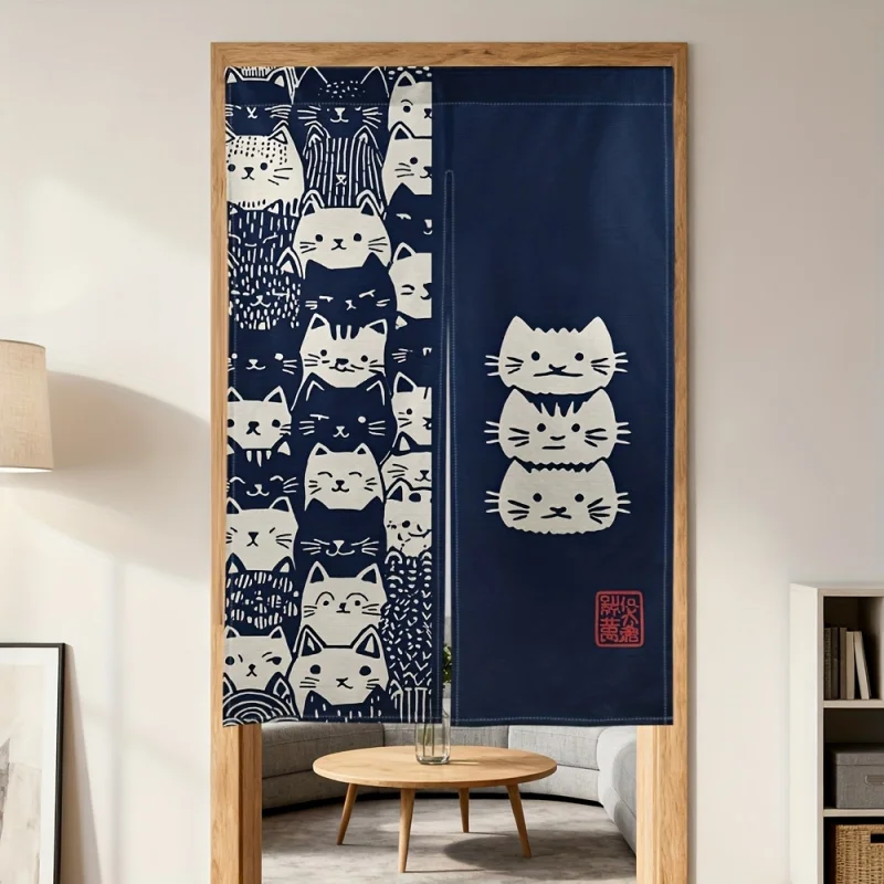 

VIKAMA Cute Cat Japanese-Style Half Curtain, Kitchen And Bathroom Curtain, Privacy Partition Curtain, Home Decoration