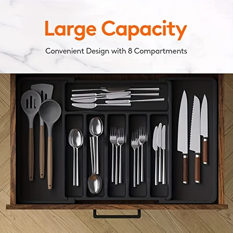 Flatware Rack, Expandable Silverware Tray, Adjustable Kitchen Utensil  Box, Divider  Rack Organizer, For Fork, Spoon And Chopsti