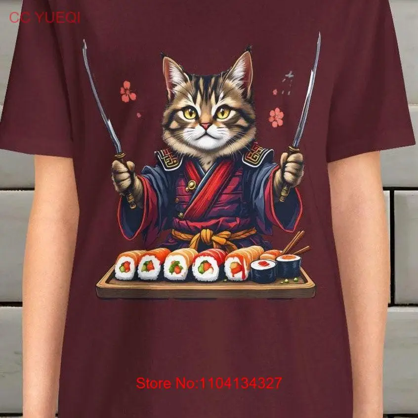 

Cute Cat Sushi Chef T Shirt Fun Jersey for Lovers Pet Owners Birthday Present Kawaii Apparel long or short sleeves