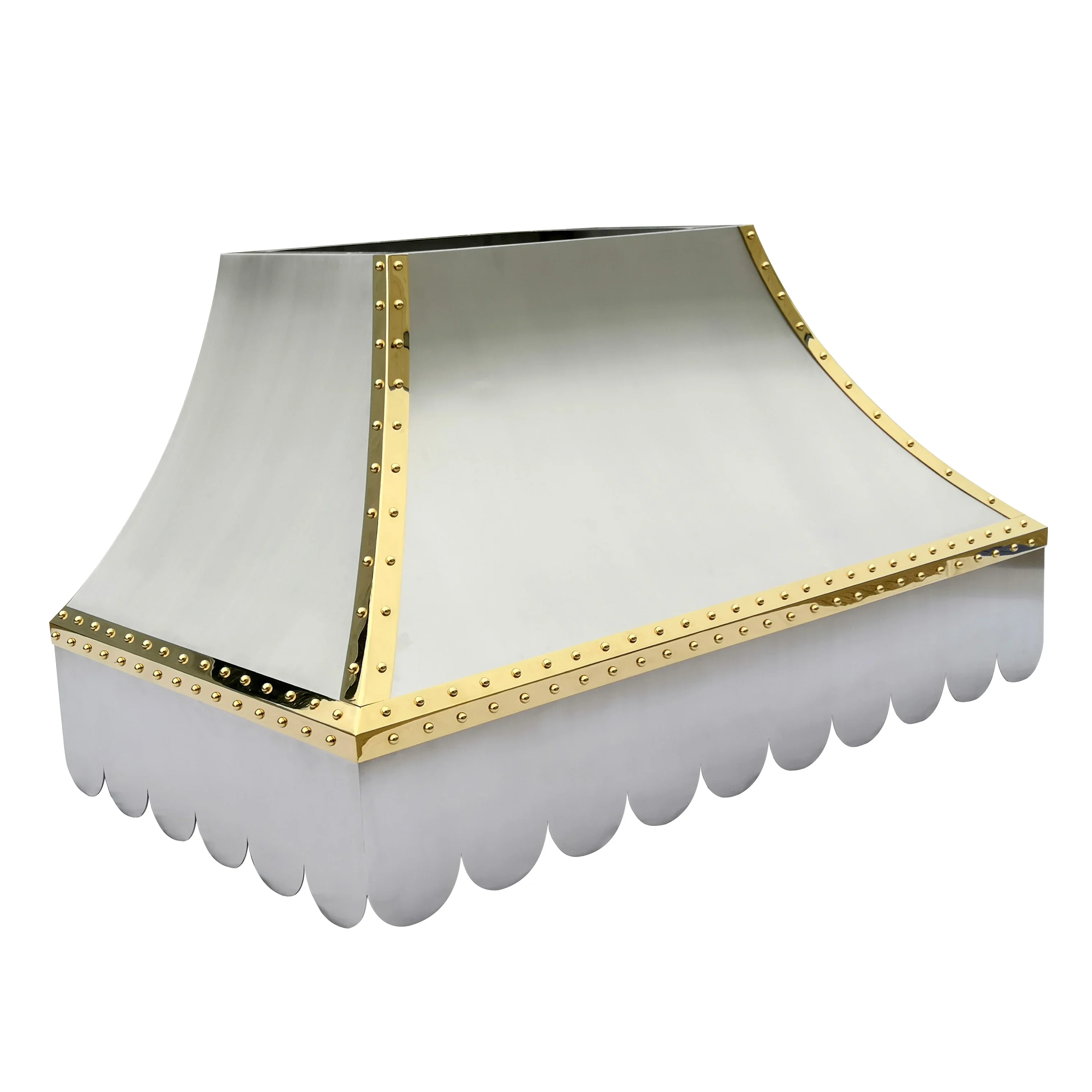 

Brushed Stainless Steel Range Hood Commercial Kitchen Hood with Gold Straps Customize Design