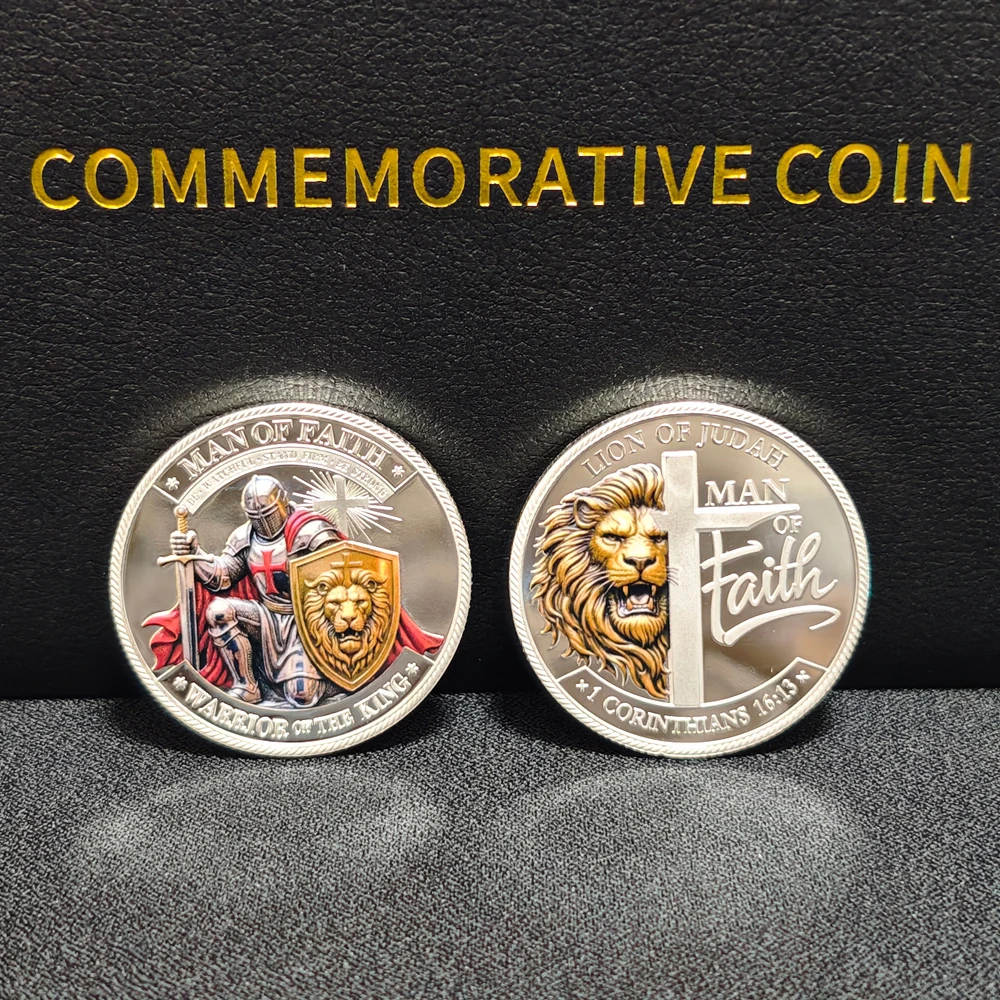 Silver Templar Knight Challenge Coin Man of Faith Lion of Judah Christian Religious Collectible Coin Gift For Christian Men view 2