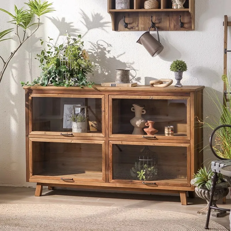 Locker Vintage Home Glass Door Display Entrance Cabinet